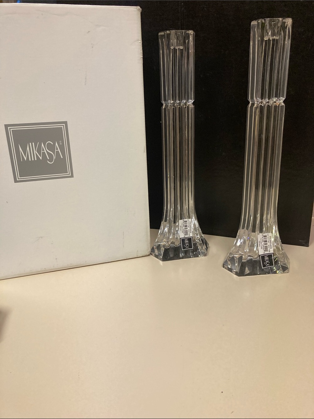 Mikasa Clear Crystal Ribbed Taper Candle Holders - Pair